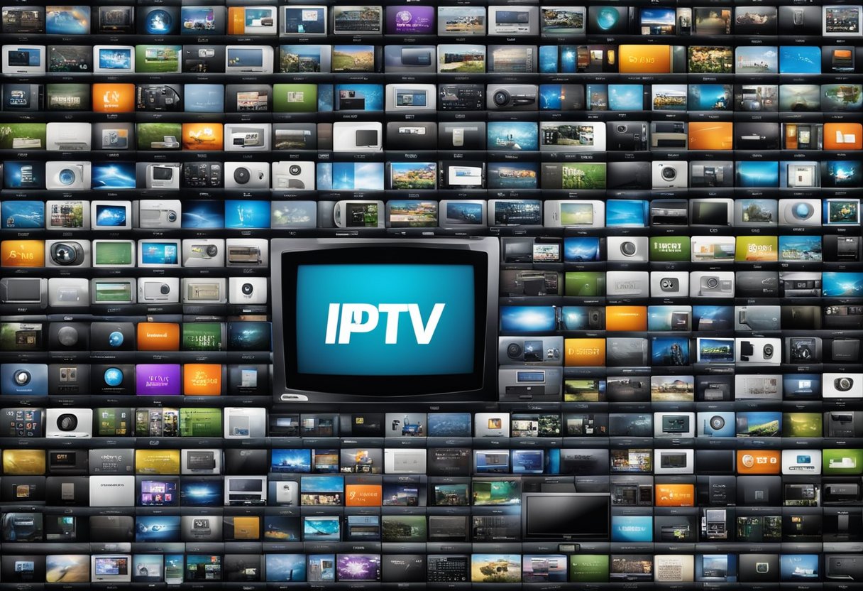 A variety of IPTV devices and services displayed on a screen with clear and vibrant images