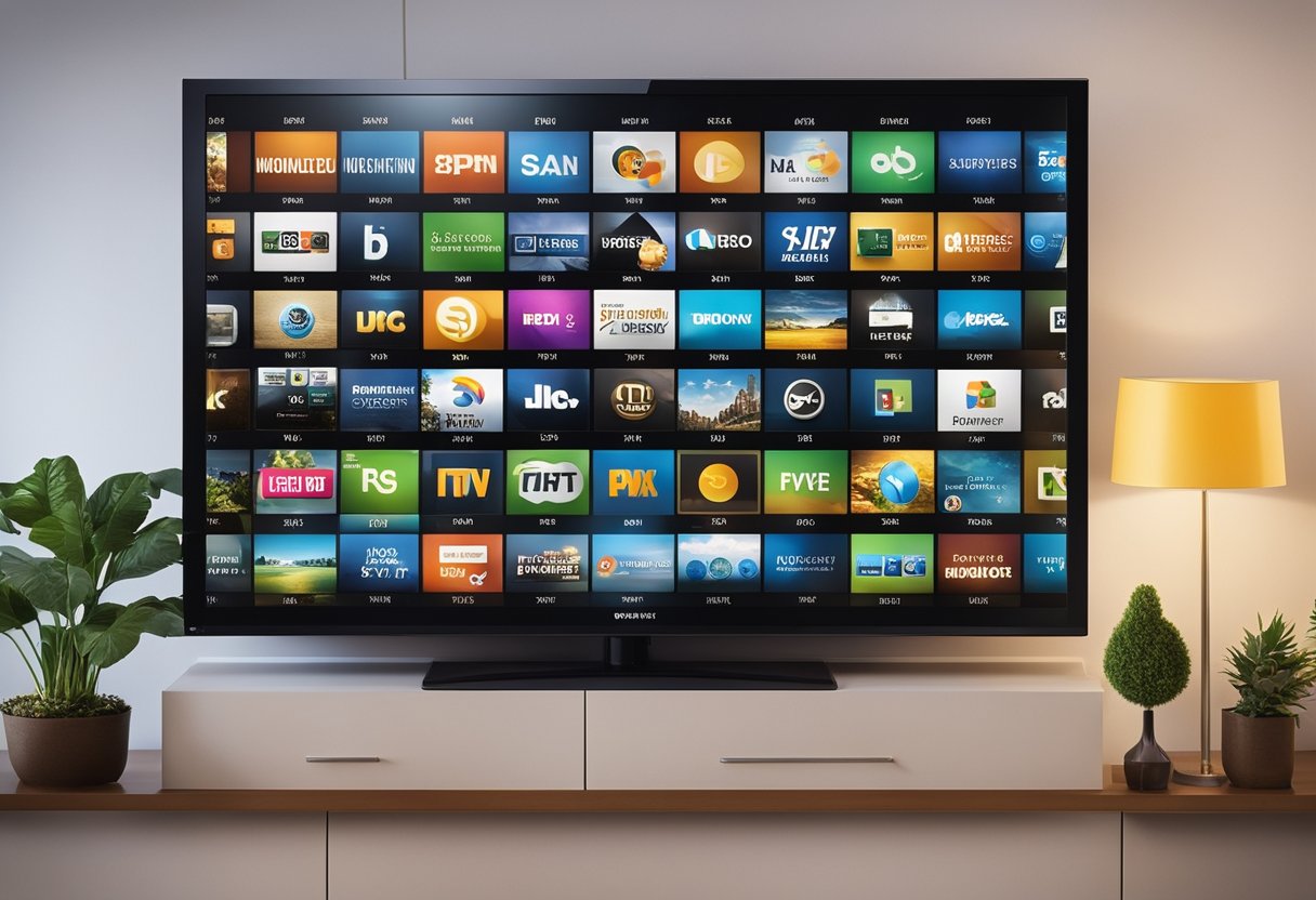 A TV screen displaying "Publicidade e Monetização O que é IPTV?" with various streaming icons and a dollar sign