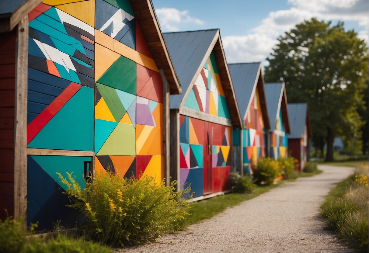 Vibrant, geometric barn quilts adorn the sides of rustic barns and modern homes, adding a pop of color to the countryside and urban landscapes alike
