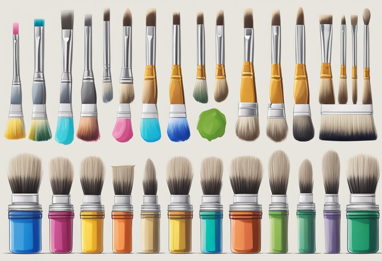 Multiple brushes in separate containers, each dedicated to a specific paint color. Use a clean paper towel to wipe excess paint off the brushes before switching colors