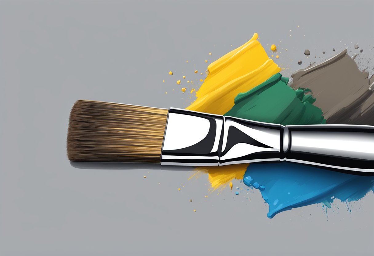 A brush with paint buildup in its ferrule, causing bristles to clump together