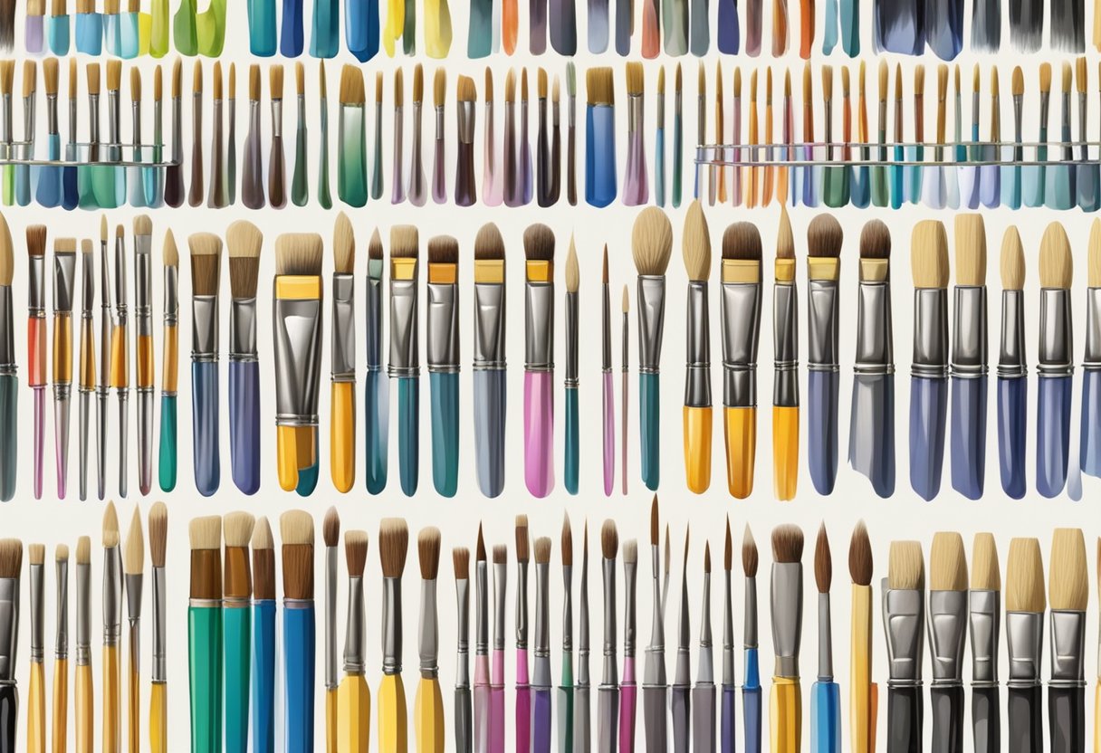 Paintbrushes arranged neatly in a variety of holders, such as jars or brush rolls, to maintain their shape and prevent damage