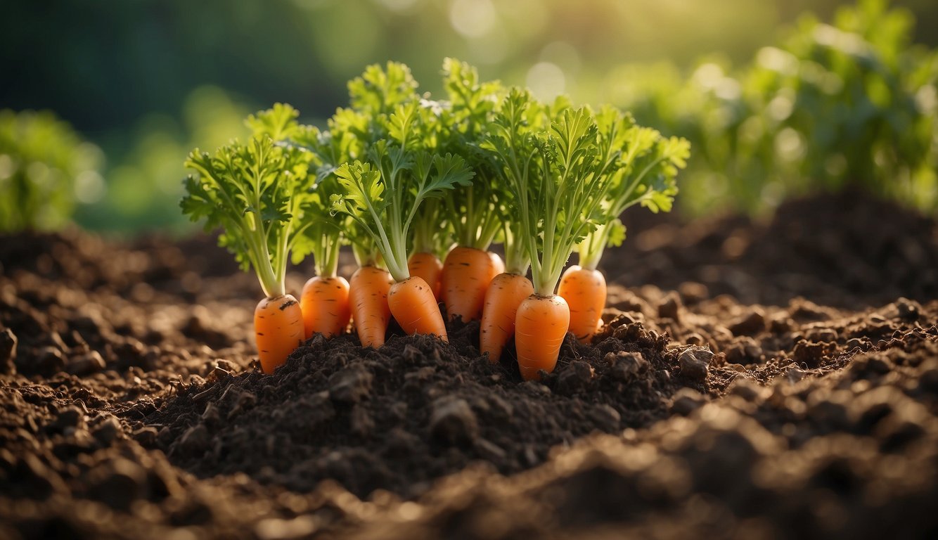 Carrots remain in the fertile soil, their vibrant orange color peeking through the earth. The green tops sway gently in the breeze, protecting the precious quality of the carrots as they continue to grow underground