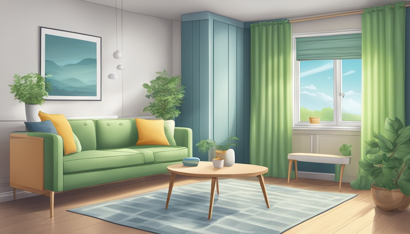 A clean, well-ventilated room with mold-free walls and furniture. Air purifiers and dehumidifiers are running, creating a safe living environment for CIRS sufferers