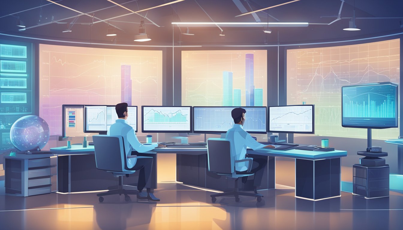 A laboratory setting with various scientific equipment and computers. Charts and graphs displaying research data on CIRS. A futuristic outlook with innovative technology