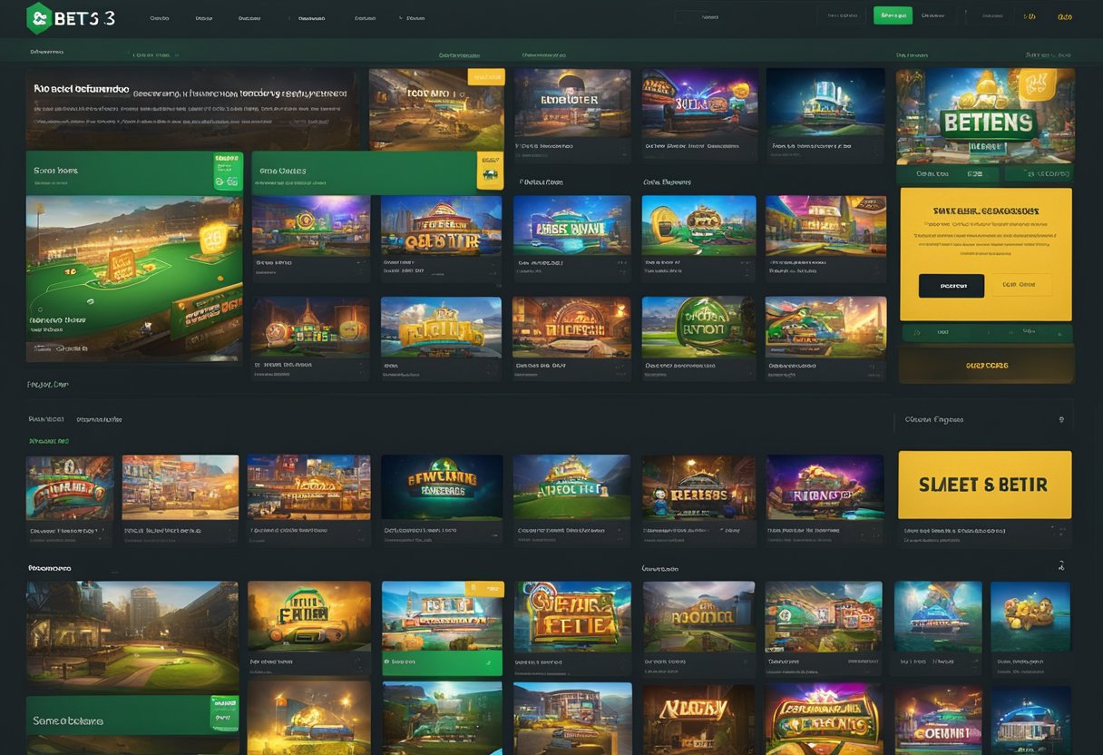 The website bet365.com features a variety of gambling games including slots, poker, and sports betting. The interface is user-friendly with clear navigation and vibrant graphics