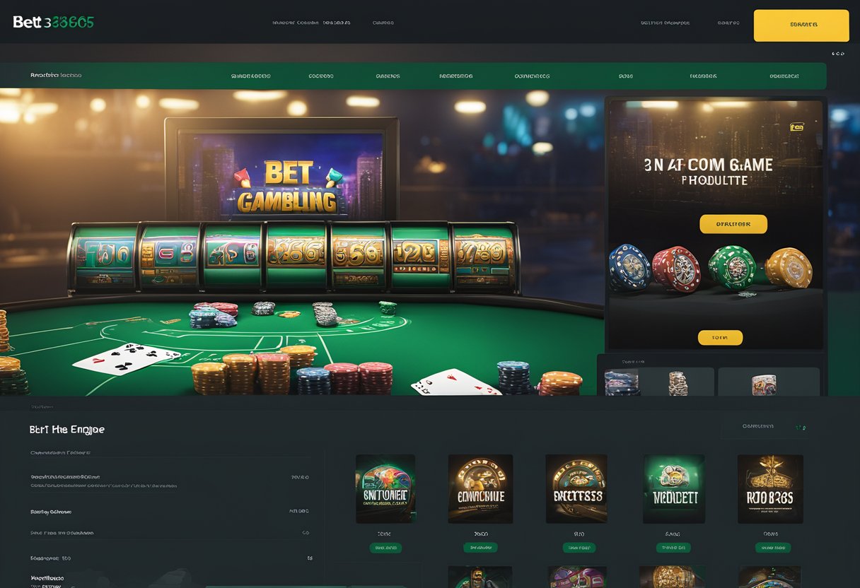The bet365.com website features a variety of gambling games including slots, poker, blackjack, and roulette. The site is sleek and modern with a dark color scheme and a user-friendly interface