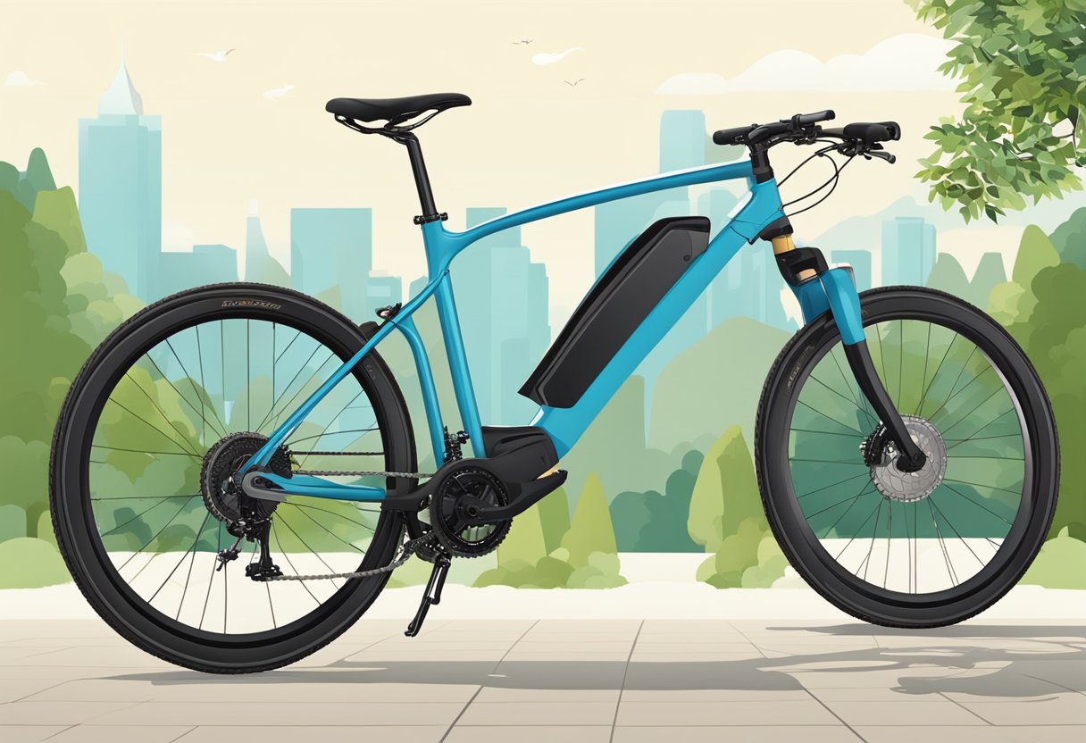 A hybrid bike stands against a backdrop of city streets and nature, showcasing its versatile design and ability to navigate various terrains