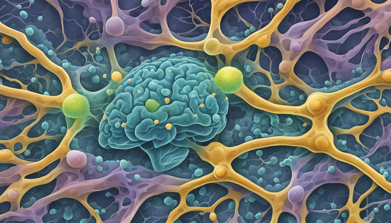 A microscope reveals mold spores infiltrating a brain, disrupting neural pathways