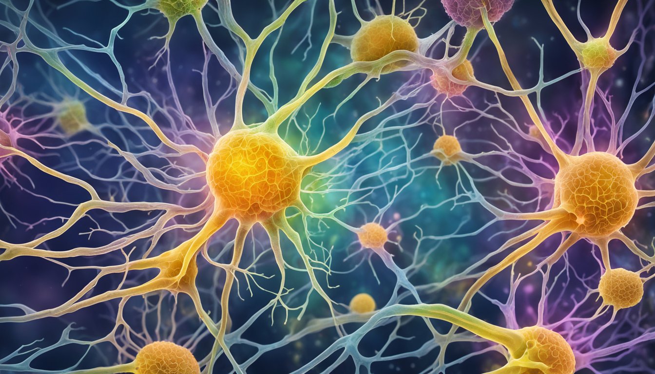 Microglia engulf mold spores in the brain, triggering inflammation. Astrocytes release cytokines, exacerbating the immune response. Neurons become damaged, leading to cognitive impairment