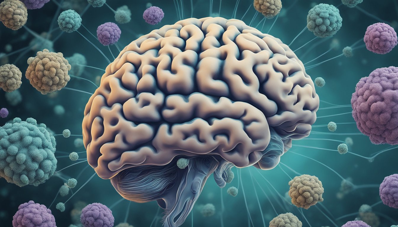 A brain surrounded by mold spores, causing cognitive impairment and neurological symptoms