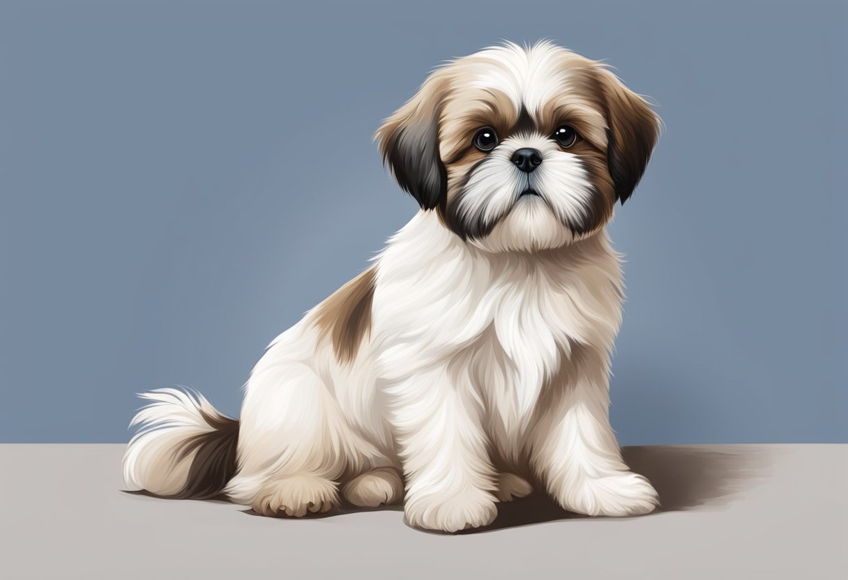 A Shih Tzu puppy sits attentively, ears perked and tail wagging. A treat lies nearby, enticing the puppy to focus and obey commands