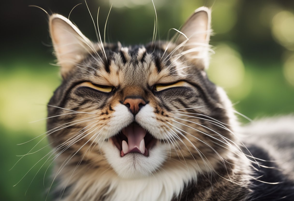 A cat grooming itself with a tongue, pawing at its face