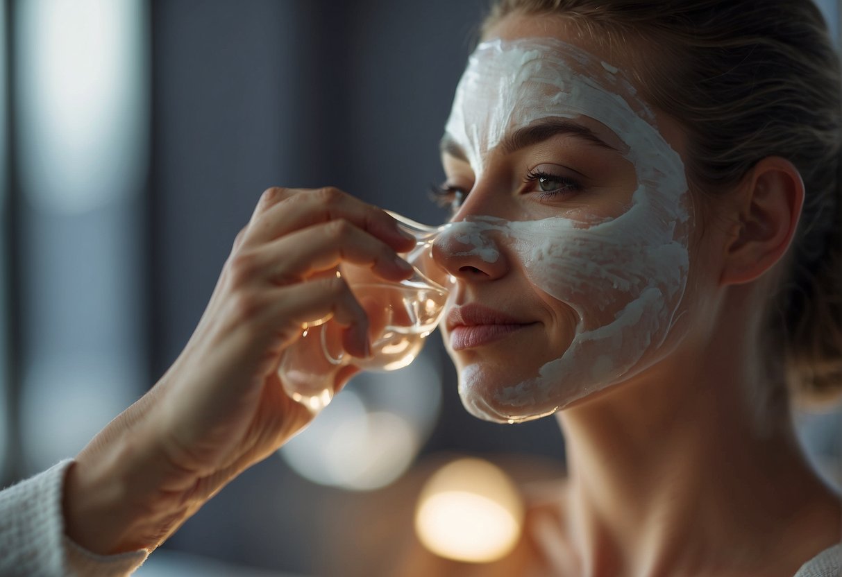A person applies moisturizer after a hydrating mask