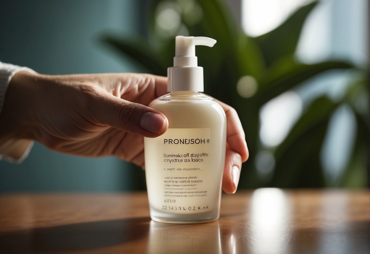 A hand squeezing a dollop of moisturizer onto a palm, next to a bottle of serum