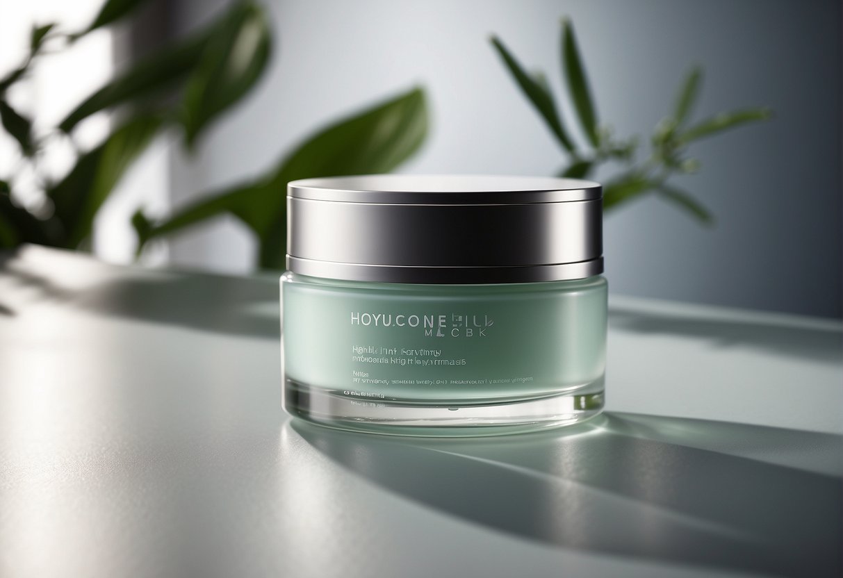 A jar of hydrating cream sits on a clean, minimalist vanity. Soft natural light illuminates the product, showcasing its sleek packaging and promising hydration for the face