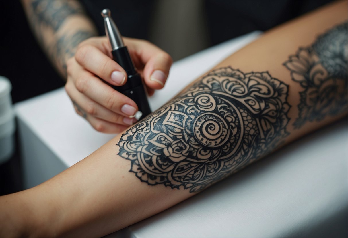 A tattoo being moisturized with cream