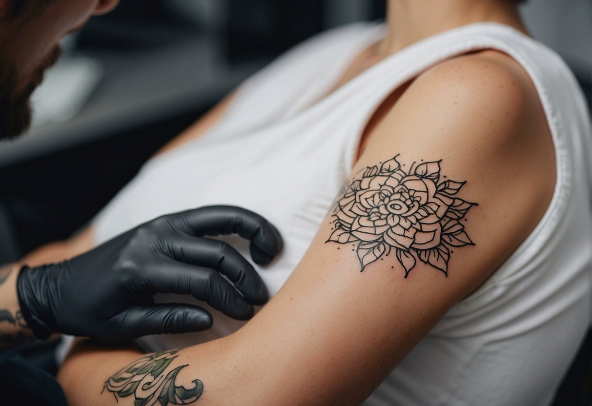 A tattoo being moisturized with cream for long-term care