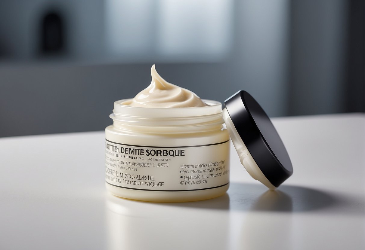 A tube of moisturizing cream labeled "dermite séborrhéique" sits on a clean, white surface, surrounded by scattered FAQ sheets