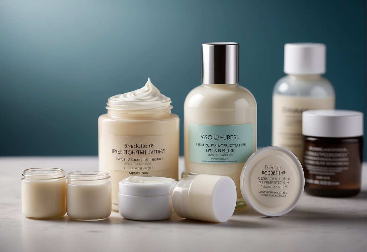 A foot post-surgery with various moisturizing creams on a table. Labels show "Frequently Asked Questions" in French