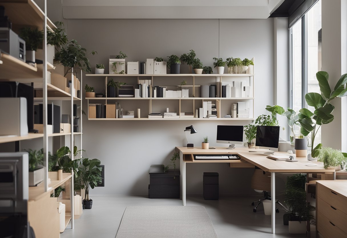 A clutter-free workspace with minimalist furniture and ample natural light, showcasing clean lines and modern materials