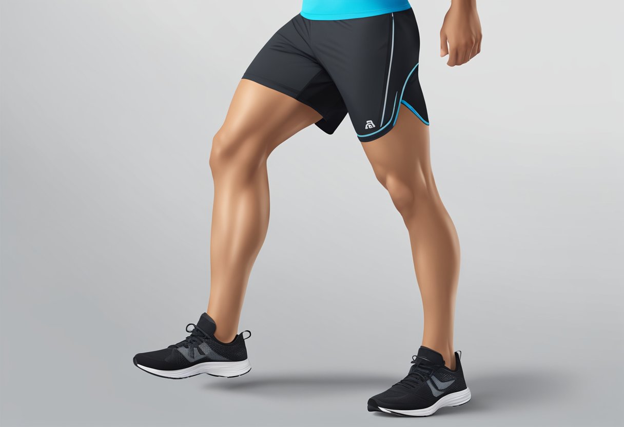 Running shorts with mesh panels for breathability, a moisture-wicking fabric, and a ventilated waistband. Reflective details for visibility