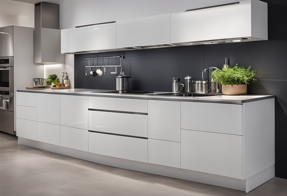 Sleek white kitchen cabinets with modern hardware and integrated lighting