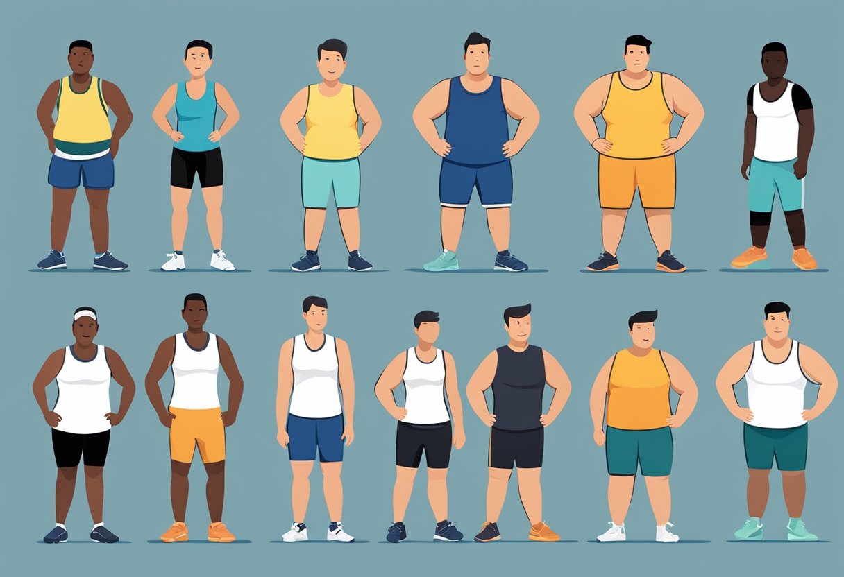 A diverse group of runners with different body types try on various styles of running shorts, assessing comfort and fit for their individual running styles