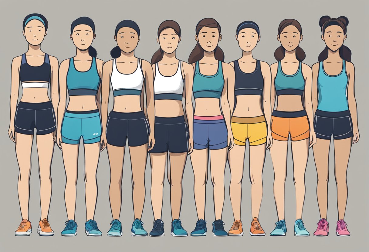 A runner stands in front of a variety of running shorts, examining the different lengths and styles. They are considering their body type and running style as they make their selection