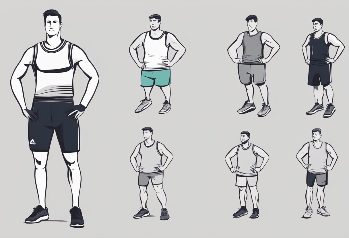 A runner examines various brands and models of running shorts, considering their body type and running style