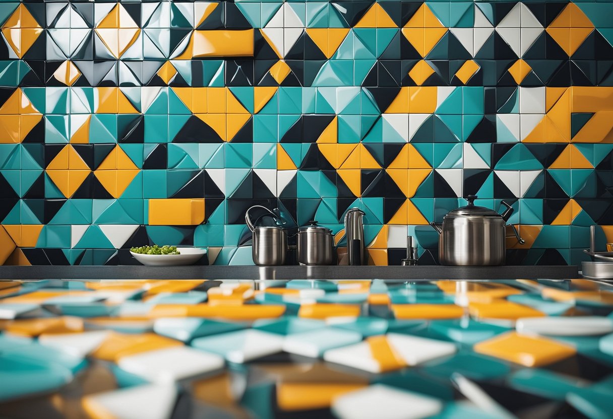Vibrant, geometric tiles in a modern kitchen. Bold colors and clean lines create a striking visual impact