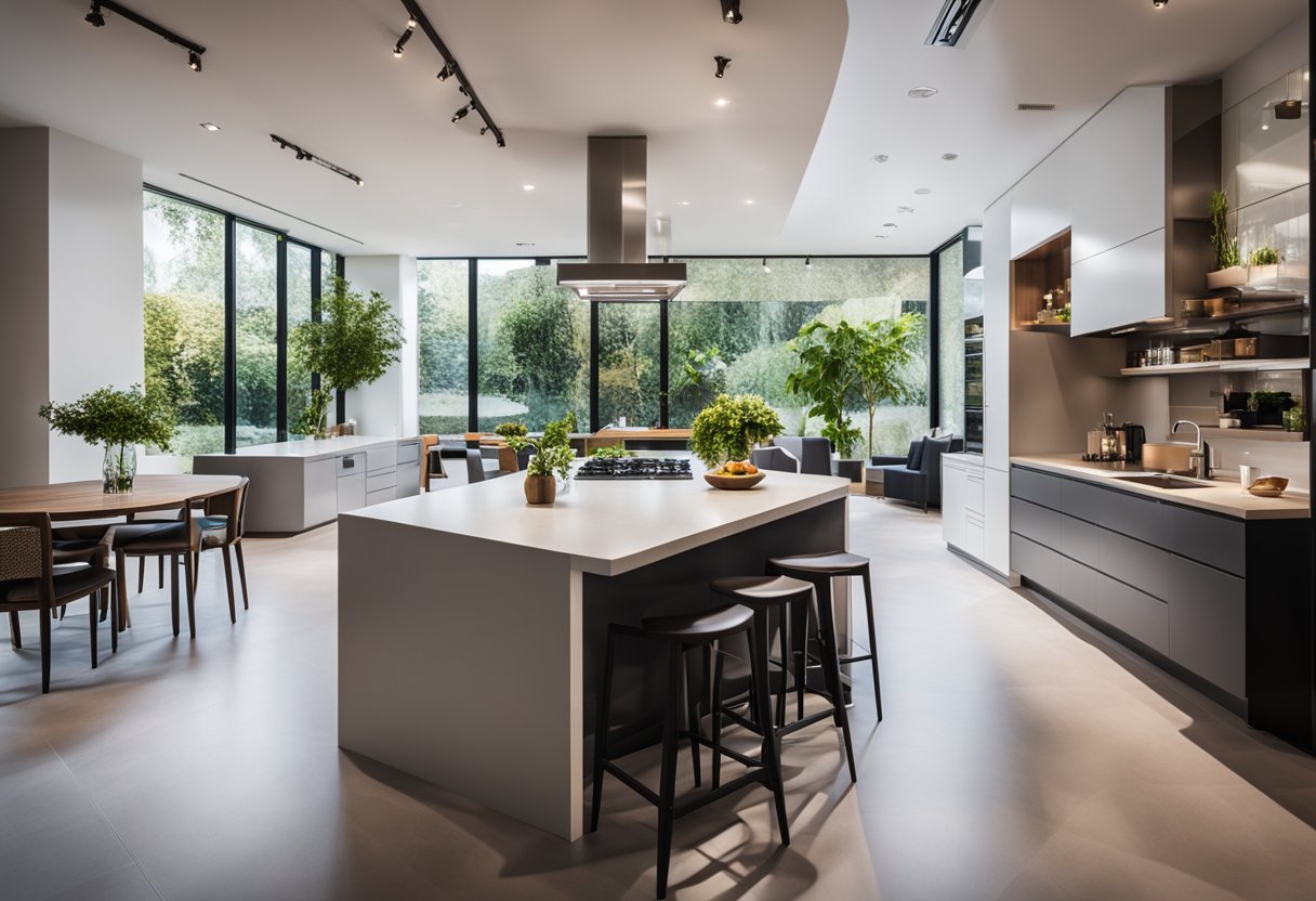 A modern kitchen island with sleek seating and a vibrant social atmosphere