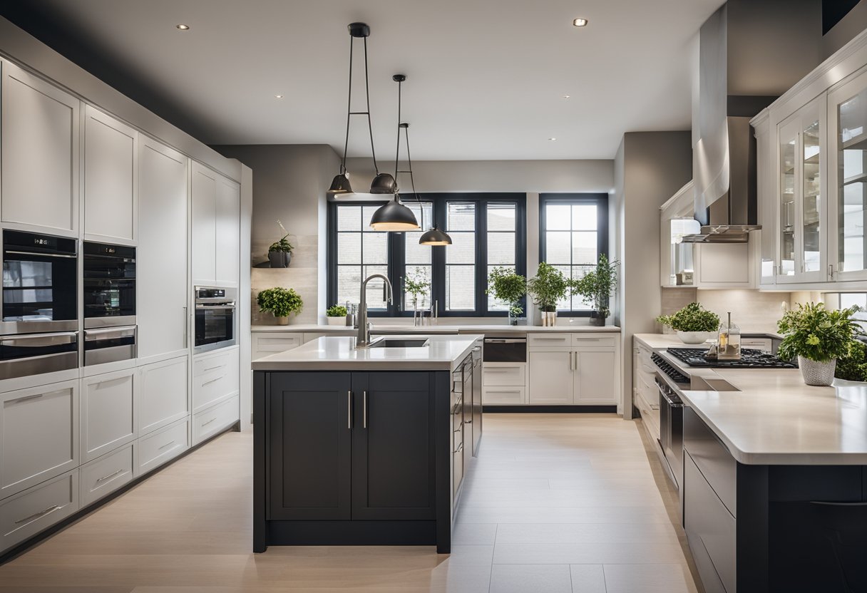 A sleek, modern kitchen with high-end appliances and clean lines. The cabinets are organized and stylish, with a focus on functionality and quality