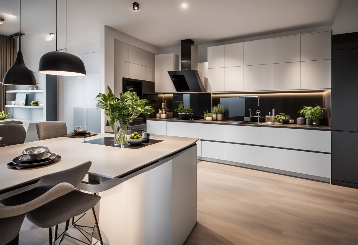 A modern open kitchen with customized features in a 4 room BTO for young homeowners