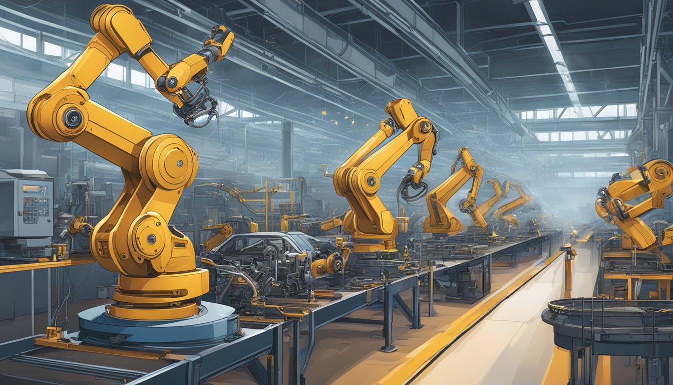 Robotic arms assemble car parts