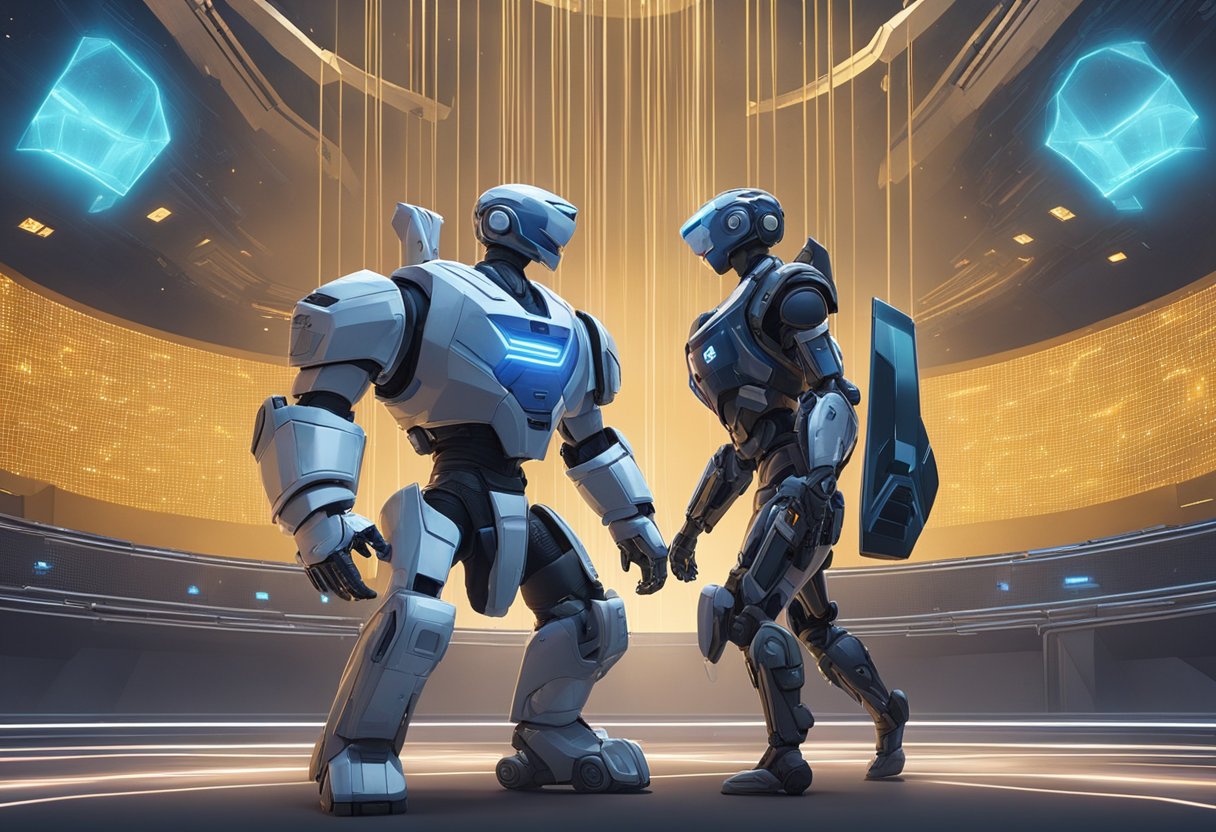 Two powerful AI models face off in a virtual arena, each displaying their unique features and capabilities. The ChatGPT 4 and Claude Opus stand tall, ready to engage in a battle of wits and intelligence