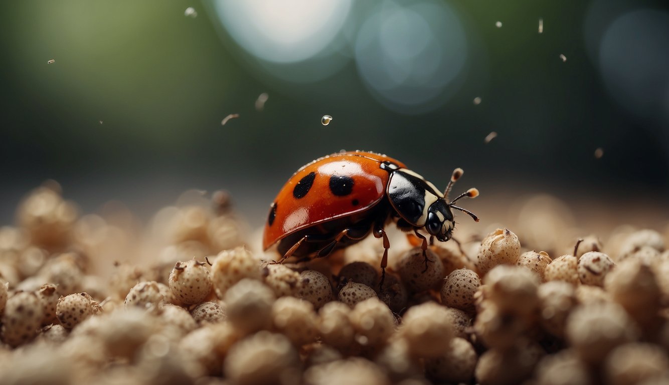 Ladybugs being swept into a pile after elimination