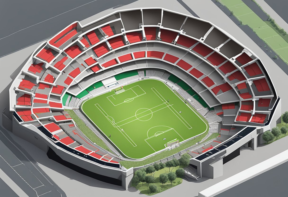 Vodacom Park's seating plan shows a spacious stadium with multiple levels and sections. The capacity is clearly marked, with designated areas for different types of seating