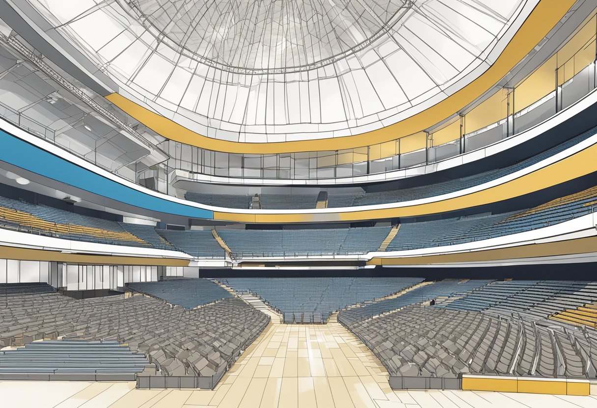 A detailed view of the interior architecture of Durban ICC Arena, showcasing the construction and seating plan