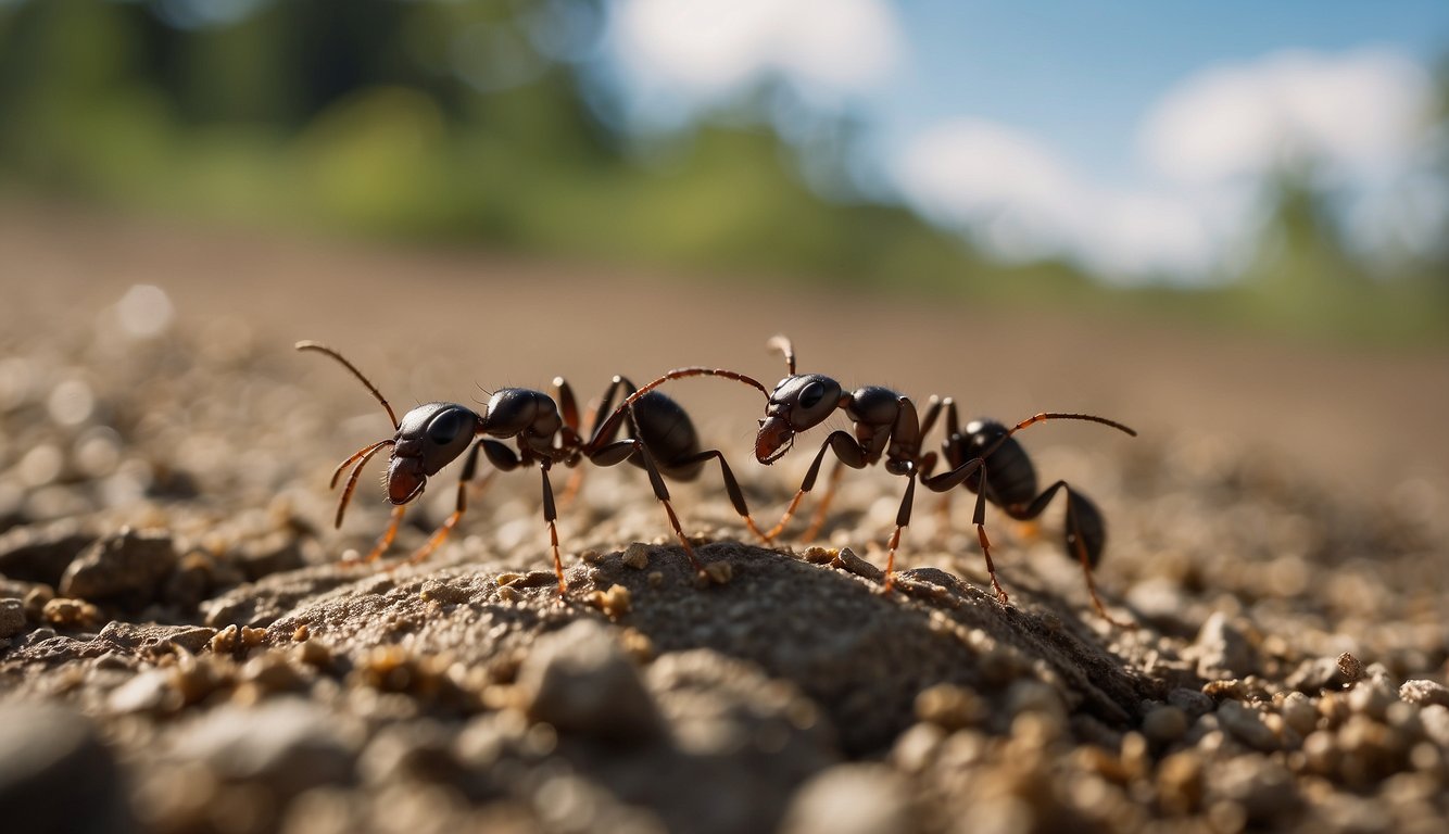 Ants crawling towards bait stations and away from treated areas