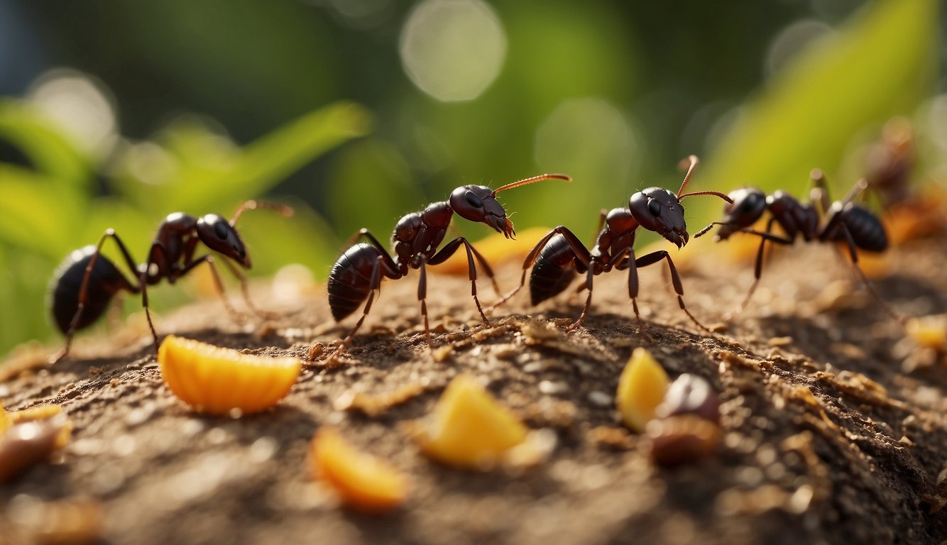 Ants crawling near natural deterrents like cinnamon, vinegar, or citrus peels