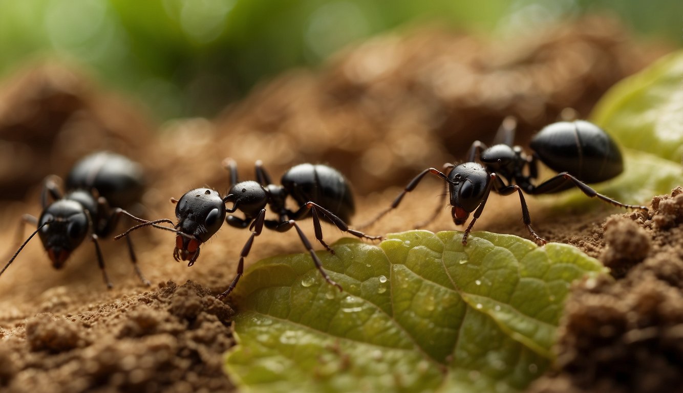 Ants crawling near natural remedies like vinegar, lemon, or cinnamon. No humans or body parts