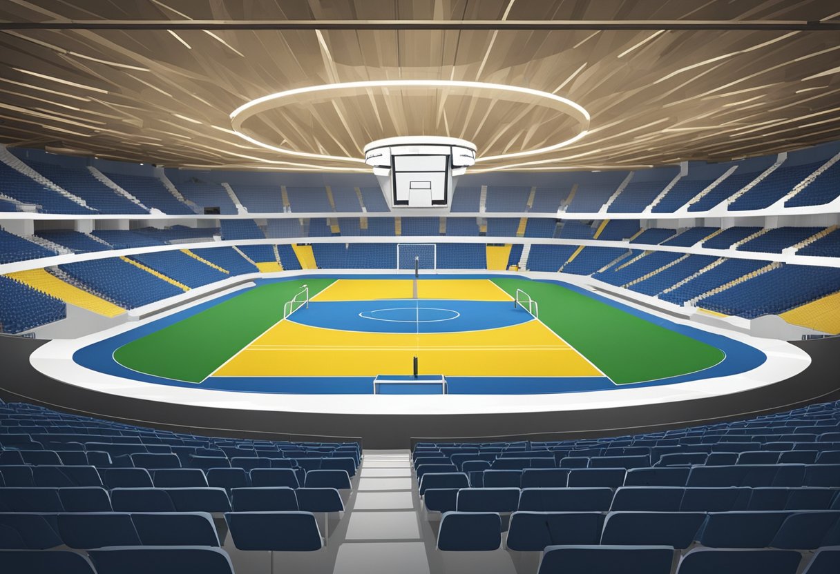 The Edenvale Action Sports Arena features a modern, open-concept design with sturdy construction. The seating plan is arranged in a circular formation around the central arena, providing optimal views for all spectators