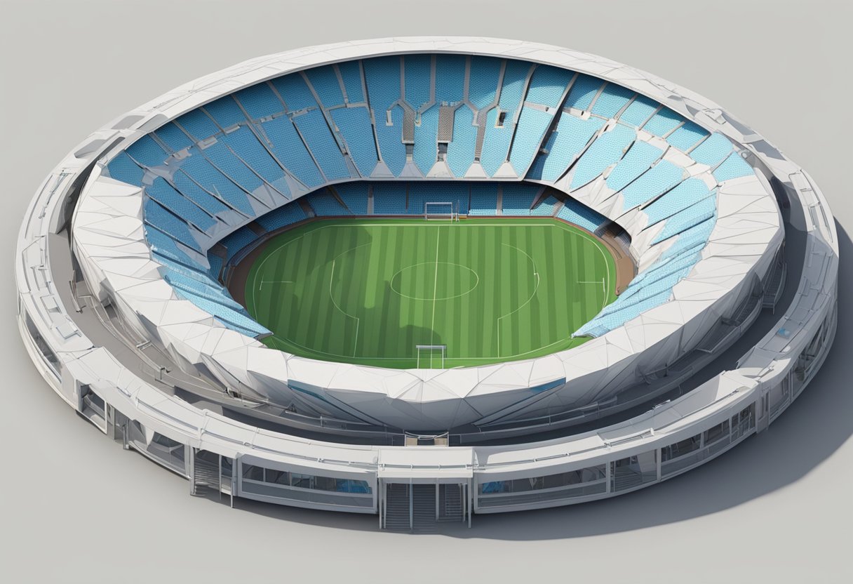 The Diamond Oval has a circular seating layout with four main stands and a capacity of 11,000. The stands are arranged in a symmetrical pattern around the oval field