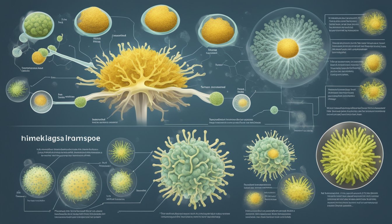 A mold spore enters the body, triggering an immune response. Over time, repeated exposure weakens the immune system's ability to fight off infections