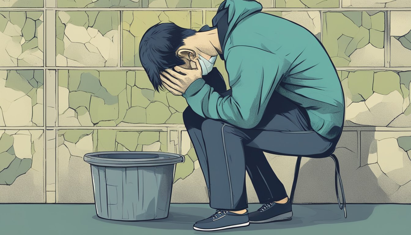A person with sinusitis holds their head in pain, surrounded by moldy walls. An illustration could depict the discomfort and the source of the issue