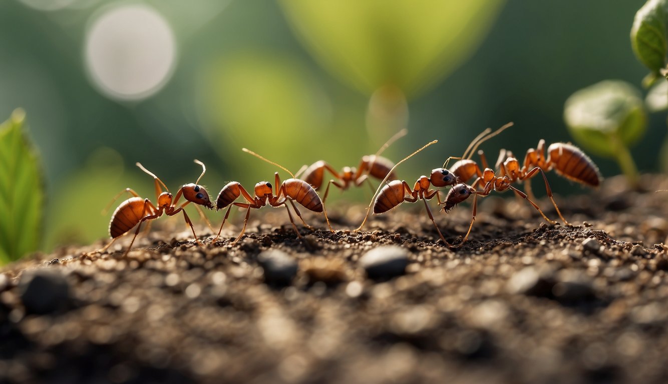 Ants are being physically removed from their hill using a barrier method
