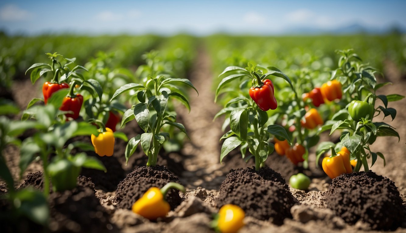 Pepper plants thrive in various climates, from hot and humid to dry and arid regions. Illustrate peppers growing in different environments