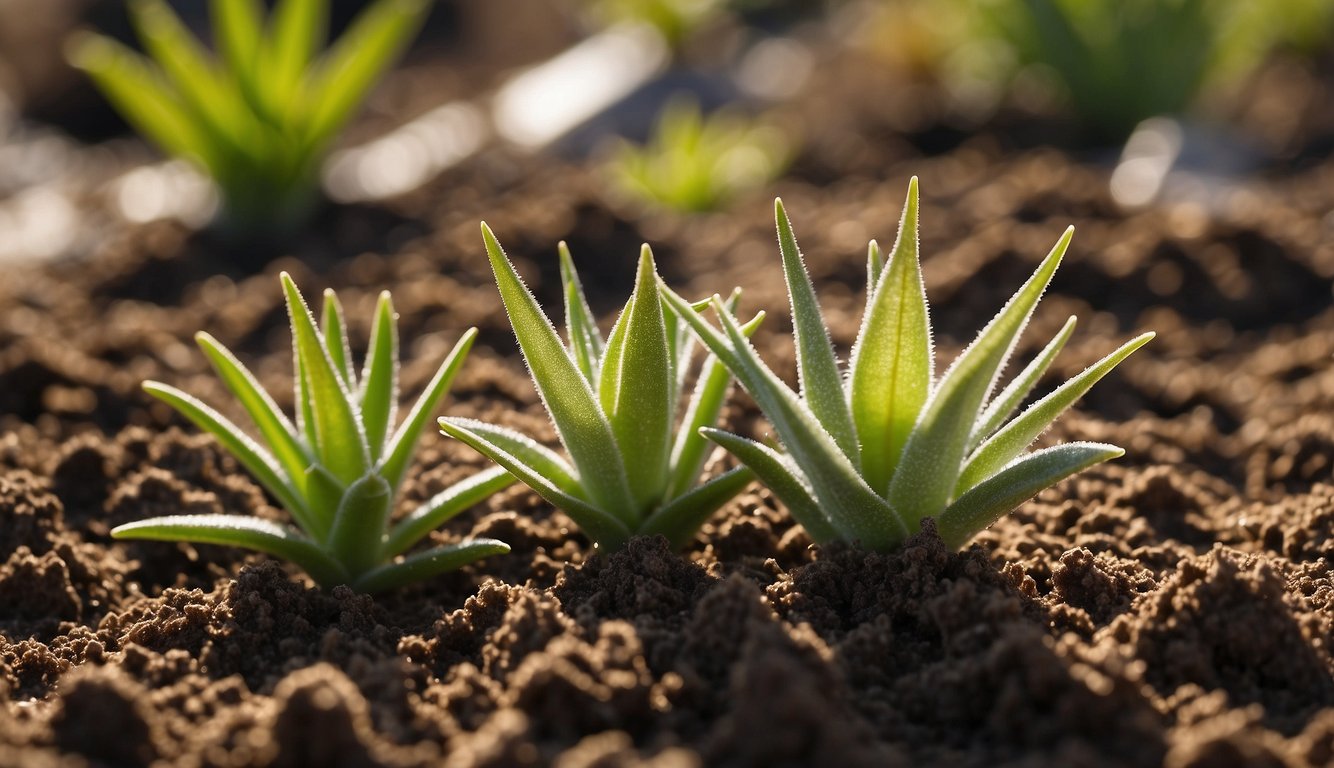 Rich, well-draining soil with sand and perlite. Aloe vera in a bright, sunny location. Watch for signs of overwatering and root rot