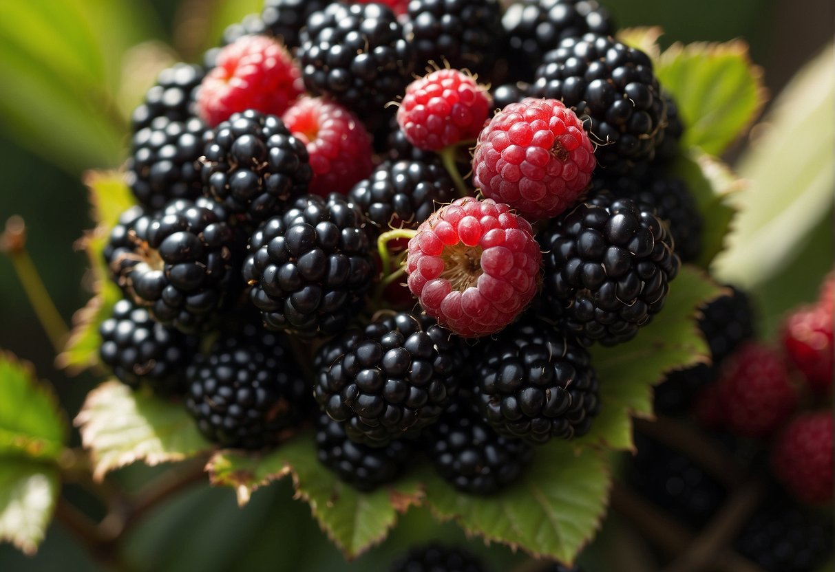 Ripe blackberries burst with seeds, nestled in their juicy flesh
